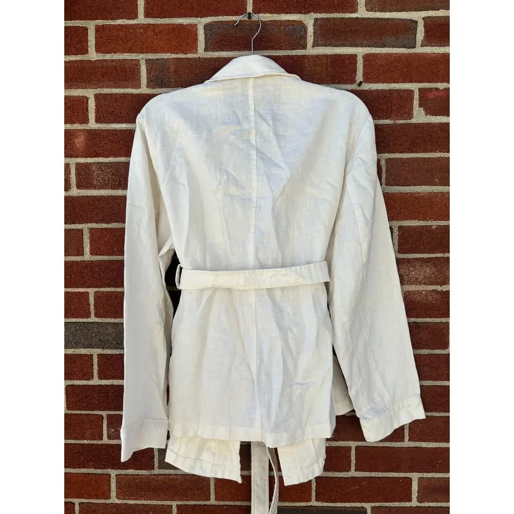 Jones New York Country White Linen Blend Belted Button Up Jacket Shirt Women’s - Picture 11 of 15